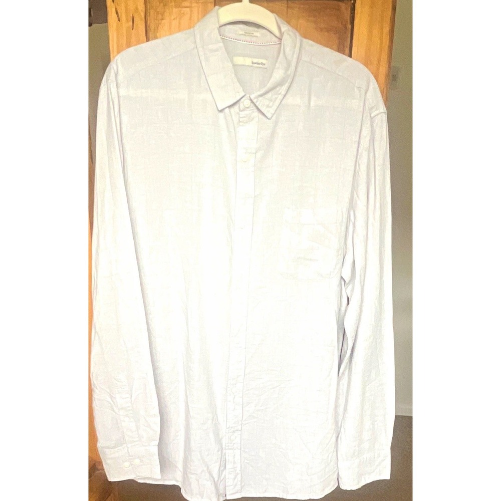 Hawker Rye Men's L White/Gray Check Lg Sleeve Rayon/Linen Button-Up Shirt Pocket